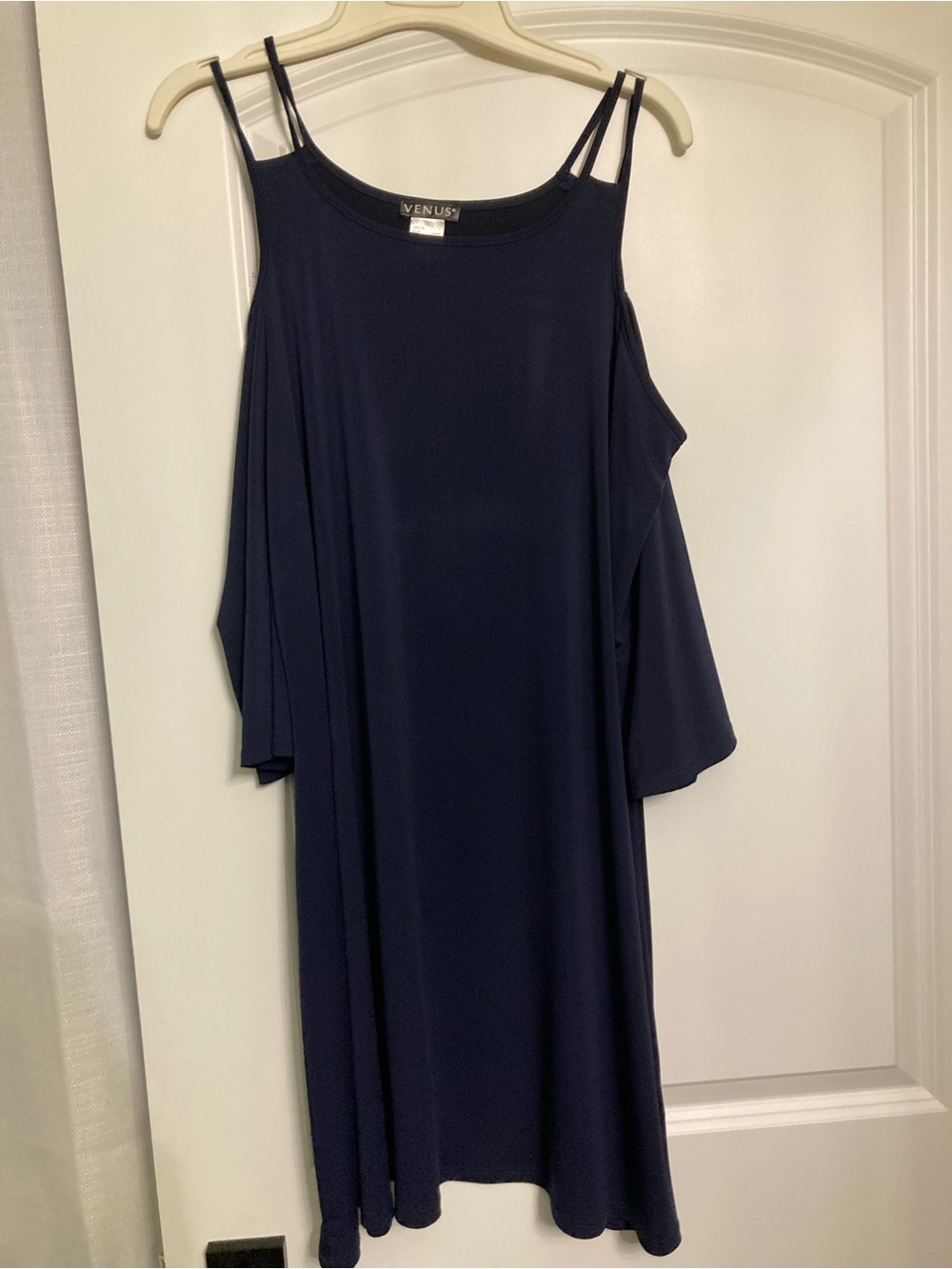 VENUS Navy Cold-Shoulder Slip Dress with Double Straps